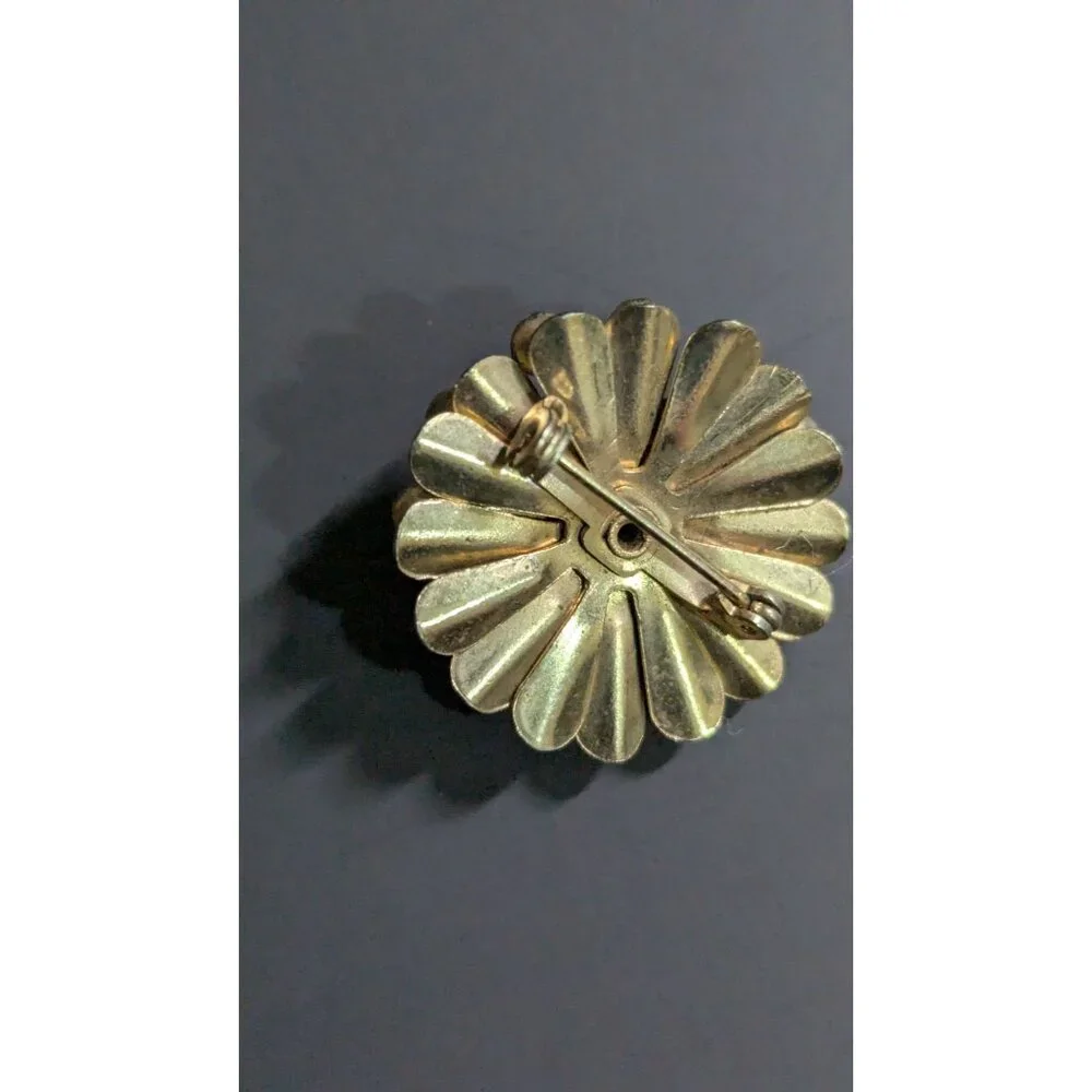 Vintage‎ Floral Brooch  Blue & Clear Rhinestones Retro  Jewelry Pin Gold tone